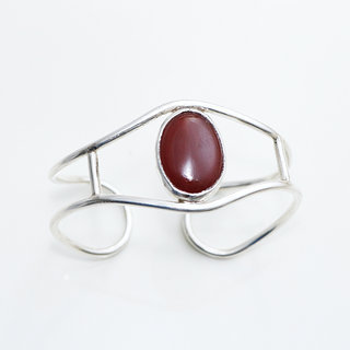 Bijoux ethniques touareg bracelet manchette en argent 925 massif design seventies 70 femme large ajour ouvert ajustable rglable pierre fine cornaline rouge orang - Niger 017 c