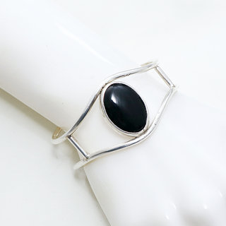 Bijoux ethniques touareg bracelet manchette en argent 925 massif design seventies 70 femme large ajour ouvert ajustable rglable pierre fine Onyx noir - Niger 017 b