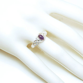 Bijoux ethniques Indiens bague en argent 925 massif femme jeune fille fine petite ovale ajoure ouverte pierre fine Amthyste violet mauve - Inde 130 b