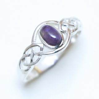 Bijoux ethniques Indiens bague en argent 925 massif femme jeune fille fine petite ovale ajoure ouverte pierre fine Amthyste violet mauve - Inde 130