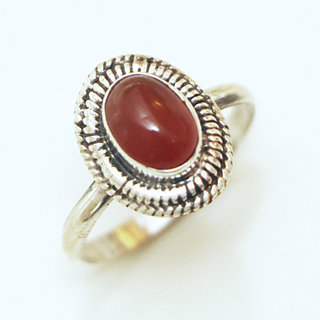 Bijoux ethniques Indiens bague en argent 925 massif femme fine petite ovale filigranes pierre fine Cornaline orange marron - Inde 125