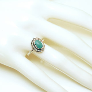 Bijoux ethniques Indiens bague en argent 925 massif femme fine petite ovale filigranes pierre fine Turquoise vraie naturelle vritable - Inde 125 b