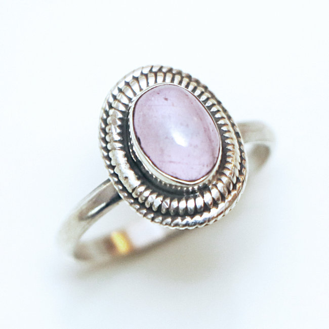 Bague argent massif 925 ovale filigranes et Quartz rose - Inde 125