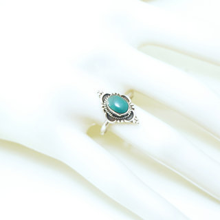 Bijoux ethniques Indiens bague en argent 925 massif femme jeune fille fine petite ovale fleur perles perle pierre fine vraie Turquoise naturelle vritable - Inde 133 b