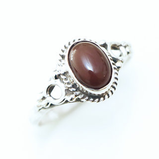 Bijoux ethniques Indiens bague en argent 925 massif femme jeune fille fine petite ovale perles perle rond cercle pierre fine Cornaline orange marron - Inde 135