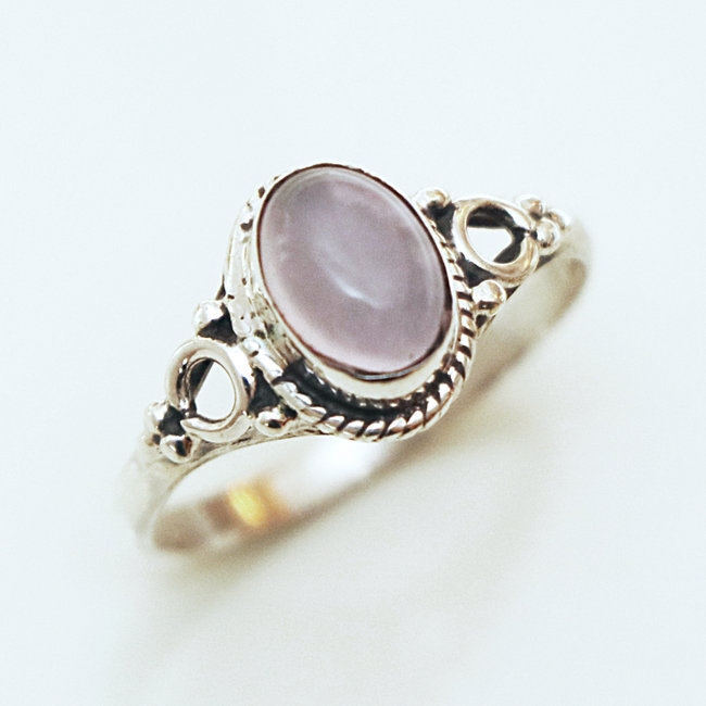 Bague argent 925 fine ovale filigranes et Quartz rose - Inde 135