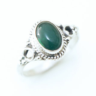 Bijoux ethniques Indiens bague en argent 925 massif femme jeune fille fine petite ovale perles perle rond cercle pierre fine Agate verte - Inde 135