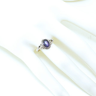 Bijoux ethniques Indiens bague en argent 925 massif femme jeune fille fine petite ovale perles perle rond cercle pierre fine Amthyste violet mauve - Inde 135 b