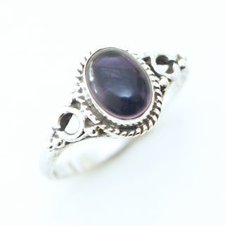 Bijoux ethniques Indiens bague en argent 925 massif femme jeune fille fine petite ovale perles perle rond cercle pierre fine Amthyste violet mauve - Inde 135