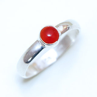 Bijoux ethniques Indiens bague en argent 925 massif femme fianailles classique fine petite ronde pierre fine Cornaline orange - Inde 128