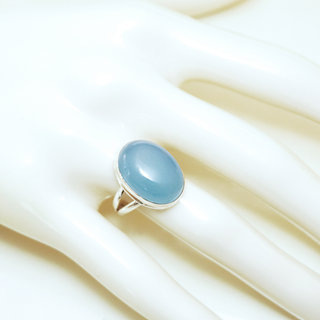 Bijoux ethniques Indiens bague argent 925 et pierre fine ovale Agate bleue claire - Inde 059 b