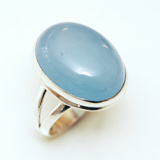 Bijoux ethniques Indiens bague argent 925 et pierre fine ovale Agate bleue claire - Inde 059