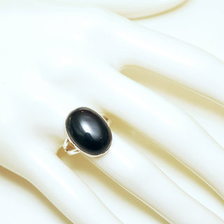 Bijoux ethniques Indiens bague argent 925 et pierre fine ovale Onyx noir - Inde 061 b