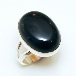 Bijoux ethniques Indiens bague argent 925 et pierre fine ovale Onyx noir - Inde 061