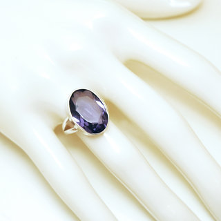 Bijoux ethniques Indiens bague facette argent 925 et ovale facettes verre cristal artisanal amthyste violet - Inde 136 b