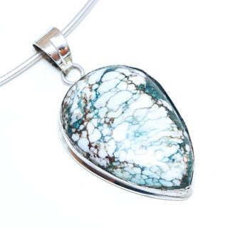 Bijoux Indiens Ethniques pendentif argent 925 femme et pierre fine Turquoise naturelle vritable brute druzy mouchet - Inde 086a