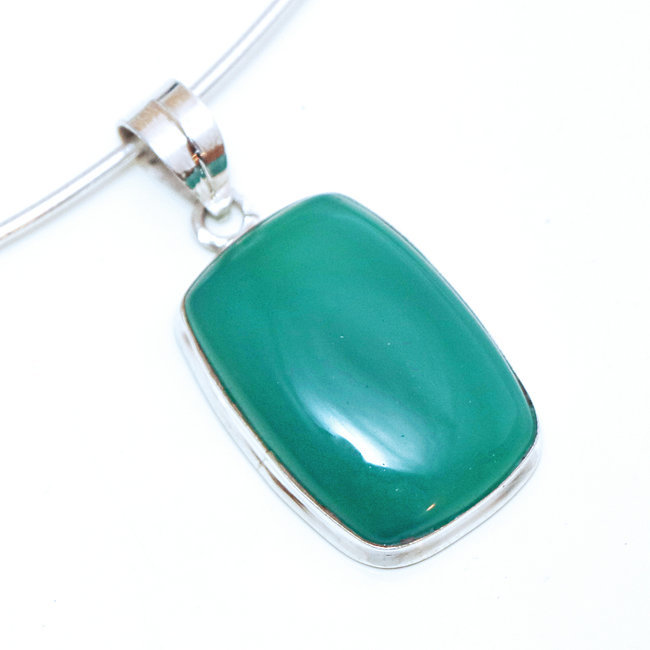 Pendentif en argent 925 rectangle et Agate verte - Inde 097