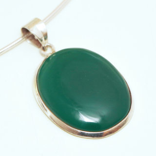 Bijoux Indiens Ethniques pendentif argent 925 massif femme et pierre fine Agate verte ovale - Inde 102a