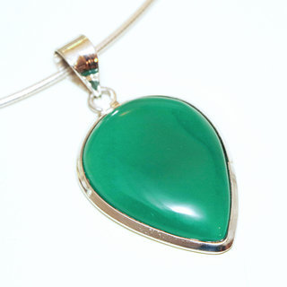 Bijoux Indiens Ethniques pendentif argent 925 massif femme et pierre fine Agate verte coeur goutte - Inde 105a