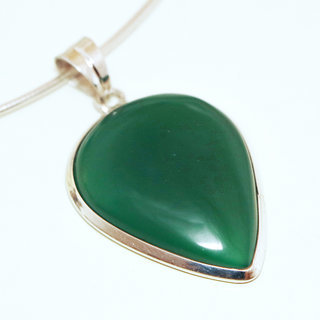 Bijoux Indiens Ethniques pendentif argent 925 massif femme et pierre fine Agate verte coeur goutte - Inde 106a