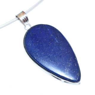 Bijoux Indiens Ethniques pendentif argent 925 massif femme et pierre fine Lapis-Lazuli bleu fonc paillettes goutte long - Inde 110a