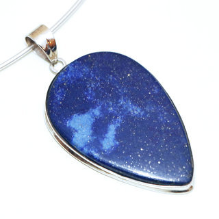 Bijoux Indiens Ethniques pendentif argent 925 massif femme et pierre fine Lapis-Lazuli bleu fonc paillettes longue goutte - Inde 111a