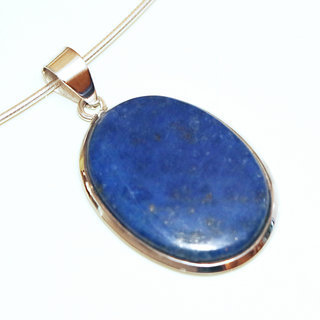 Bijoux Indiens Ethniques pendentif argent 925 massif femme et pierre fine Lapis-Lazuli bleu fonc paillettes ovale - Inde 118a