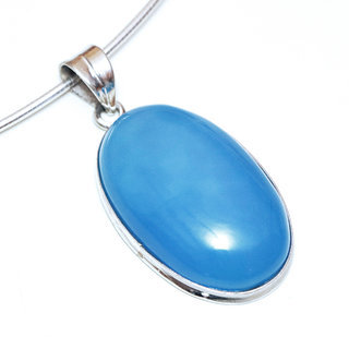 Bijoux Indiens Ethniques pendentif argent 925 massif femme et pierre fine bomb ovale grand Agate bleue - Inde 123