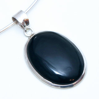 Bijoux Indiens Ethniques pendentif argent 925 massif femme et pierre fine bomb grand ovale Onyx noir - Inde 125