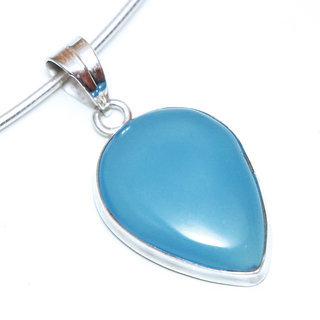 Bijoux Indiens Ethniques pendentif argent 925 massif femme et pierre fine bomb petit goutte pointe Agate bleue - Inde 127