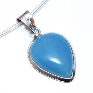 Bijoux Indiens Ethniques pendentif argent 925 massif femme et pierre fine bomb petit goutte pointe Agate bleue - Inde 128