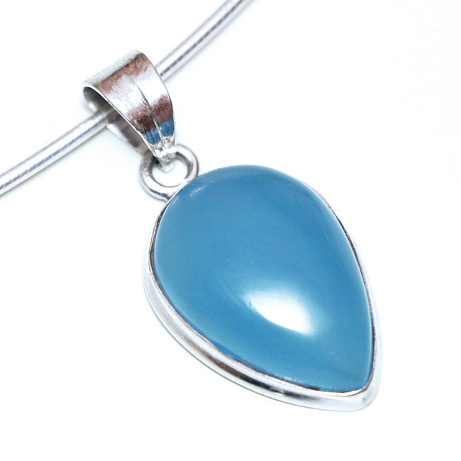 Pendentif goutte en argent 925 et Agate bleue - Inde 129