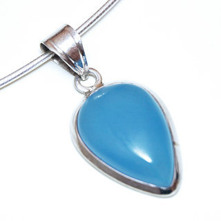 Bijoux Indiens Ethniques pendentif argent 925 massif femme et pierre fine bomb petit goutte pointe Agate bleue - Inde 130