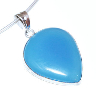 Bijoux Indiens Ethniques pendentif argent 925 massif femme et pierre fine bomb grand goutte pointe Agate bleue - Inde 131