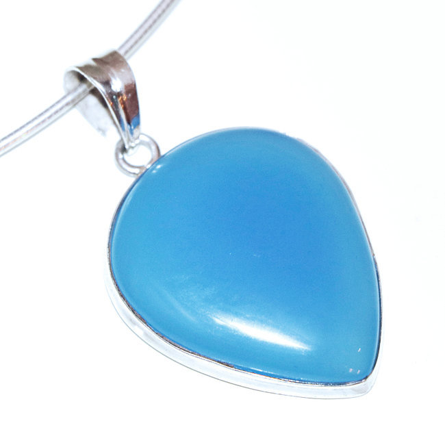 Pendentif goutte en argent 925 et Agate bleue - Inde 131