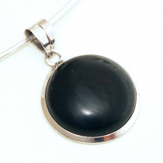 Bijoux Indiens Ethniques pendentif argent 925 massif femme et pierre fine bomb petit rond Onyx noir - Inde 132