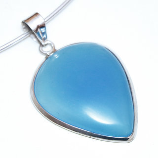 Bijoux Indiens Ethniques pendentif argent 925 massif femme et pierre fine bomb grand goutte pointe Agate bleue - Inde 133