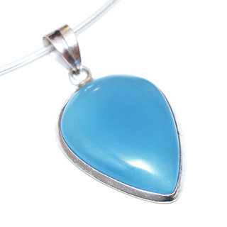 Bijoux Indiens Ethniques pendentif argent 925 massif femme et pierre fine bomb grand goutte pointe Agate bleue - Inde 134