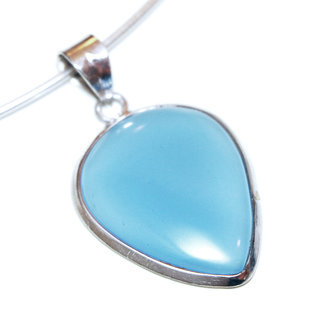 Bijoux Indiens Ethniques pendentif argent 925 massif femme et pierre fine bomb grand goutte pointe Agate bleue - Inde 136