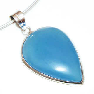 Bijoux Indiens Ethniques pendentif argent 925 massif femme et pierre fine bomb grand goutte pointe Agate bleue - Inde 137