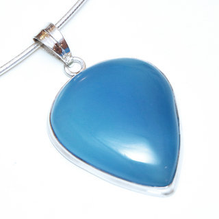 Bijoux Indiens Ethniques pendentif argent 925 massif femme et pierre fine bomb grand goutte pointe Agate bleue - Inde 139