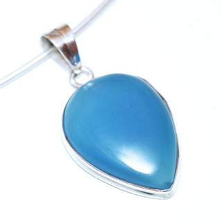 Bijoux Indiens Ethniques pendentif argent 925 massif femme et pierre fine bomb grand goutte pointe Agate bleue - Inde 140