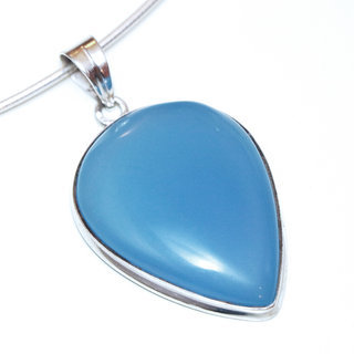 Bijoux Indiens Ethniques pendentif argent 925 massif femme et pierre fine bomb grand goutte pointe Agate bleue - Inde 141