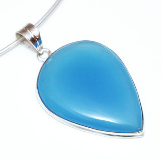 Bijoux Indiens Ethniques pendentif argent 925 massif femme et pierre fine bomb grand goutte pointe Agate bleue - Inde 142