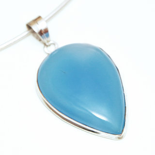 Bijoux Indiens Ethniques pendentif argent 925 massif femme et pierre fine bomb grand goutte pointe Agate bleue - Inde 143