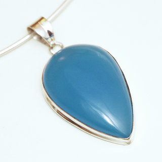 Bijoux Indiens Ethniques pendentif argent 925 massif femme et pierre fine bomb grand goutte pointe Agate bleue - Inde 144