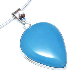 Bijoux Indiens Ethniques pendentif argent 925 massif femme et pierre fine bomb grand goutte pointe Agate bleue - Inde 145