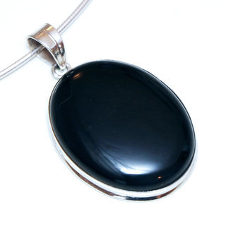 Bijoux Indiens Ethniques pendentif argent 925 massif femme et pierre fine bomb grand ovale Onyx noir - Inde 146