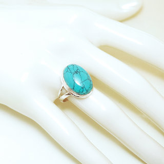 Bijoux ethniques Indiens bague argent 925 et pierre fine ovale Howlite turquoise - Inde 059 b