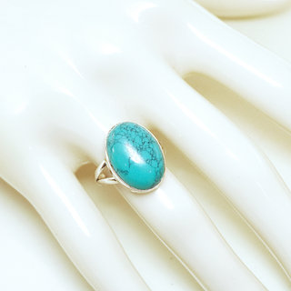 Bijoux ethniques Indiens bague argent 925 et pierre fine ovale Howlite turquoise - Inde 061 b